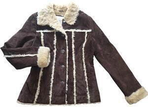 Vintage Wilsons Leather Brown Suede Jacket Faux Fur Trim Penny Lane Womens Large